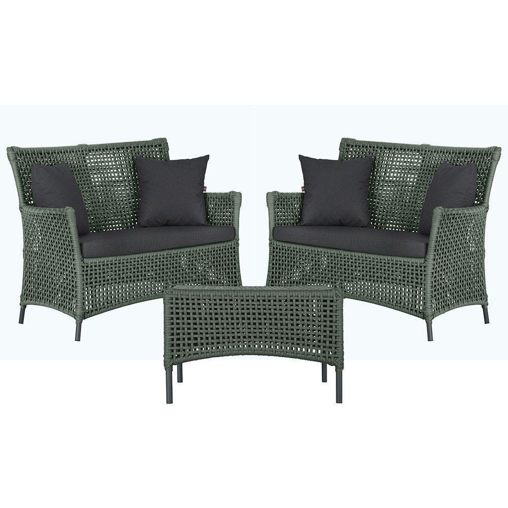 2 Sofás E Mesa Igapó Alumínio Preta Corda Náutica E11 Trama Verde - 1