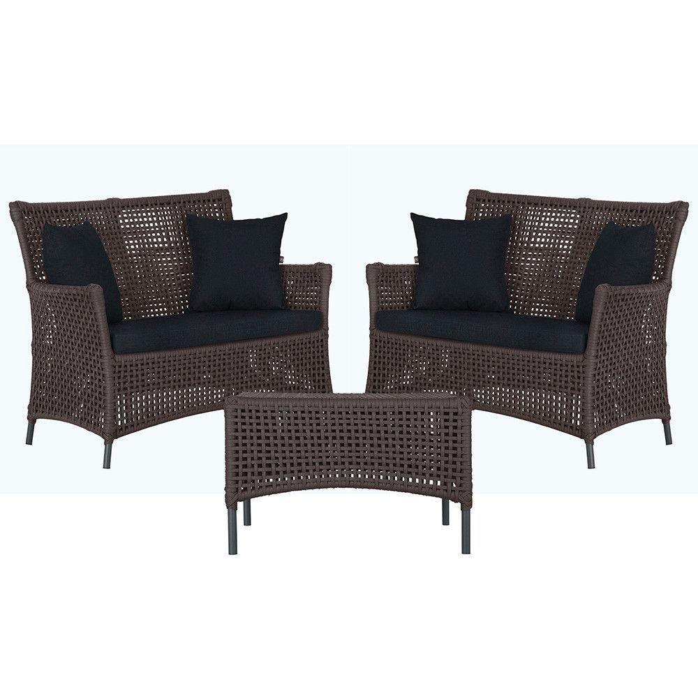 2 Sofás E Mesa Igapó Alumínio Preta Corda Náutica E12 Trama Marrom - 1