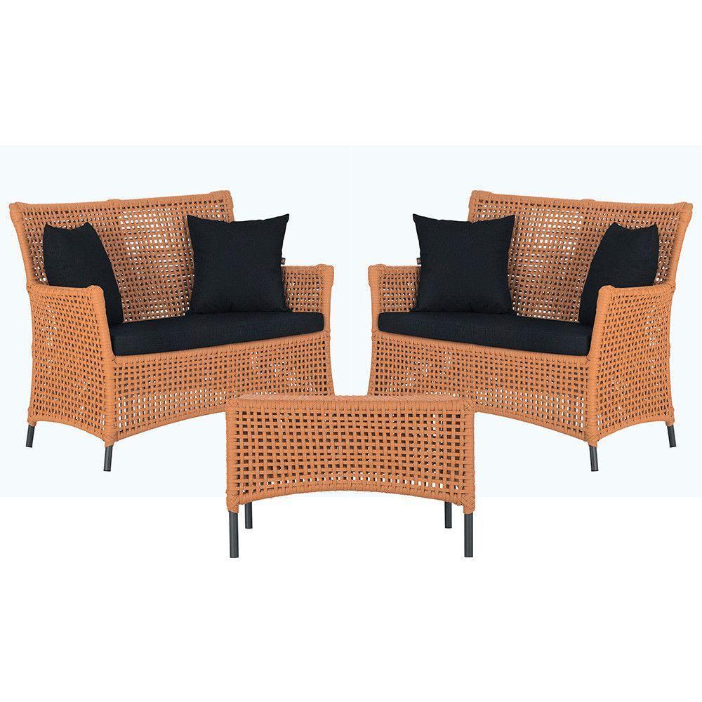 2 Sofás E Mesa Igapó Alumínio Preta Corda Náutica E12 Trama Terra Cota - 1