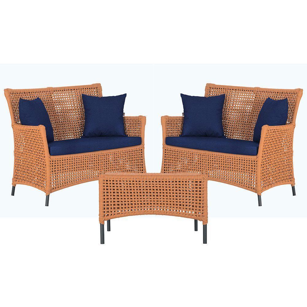 2 Sofás E Mesa Igapó Alumínio Preta Corda Náutica E10 Trama Terra Cota - 1