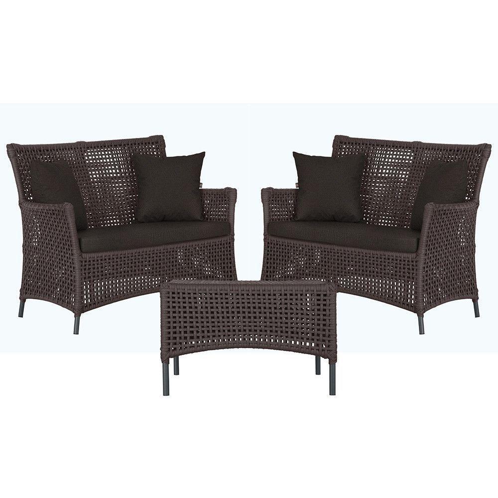 2 Sofás E Mesa Igapó Alumínio Preta Corda Náutica E9 Trama Marrom - 1