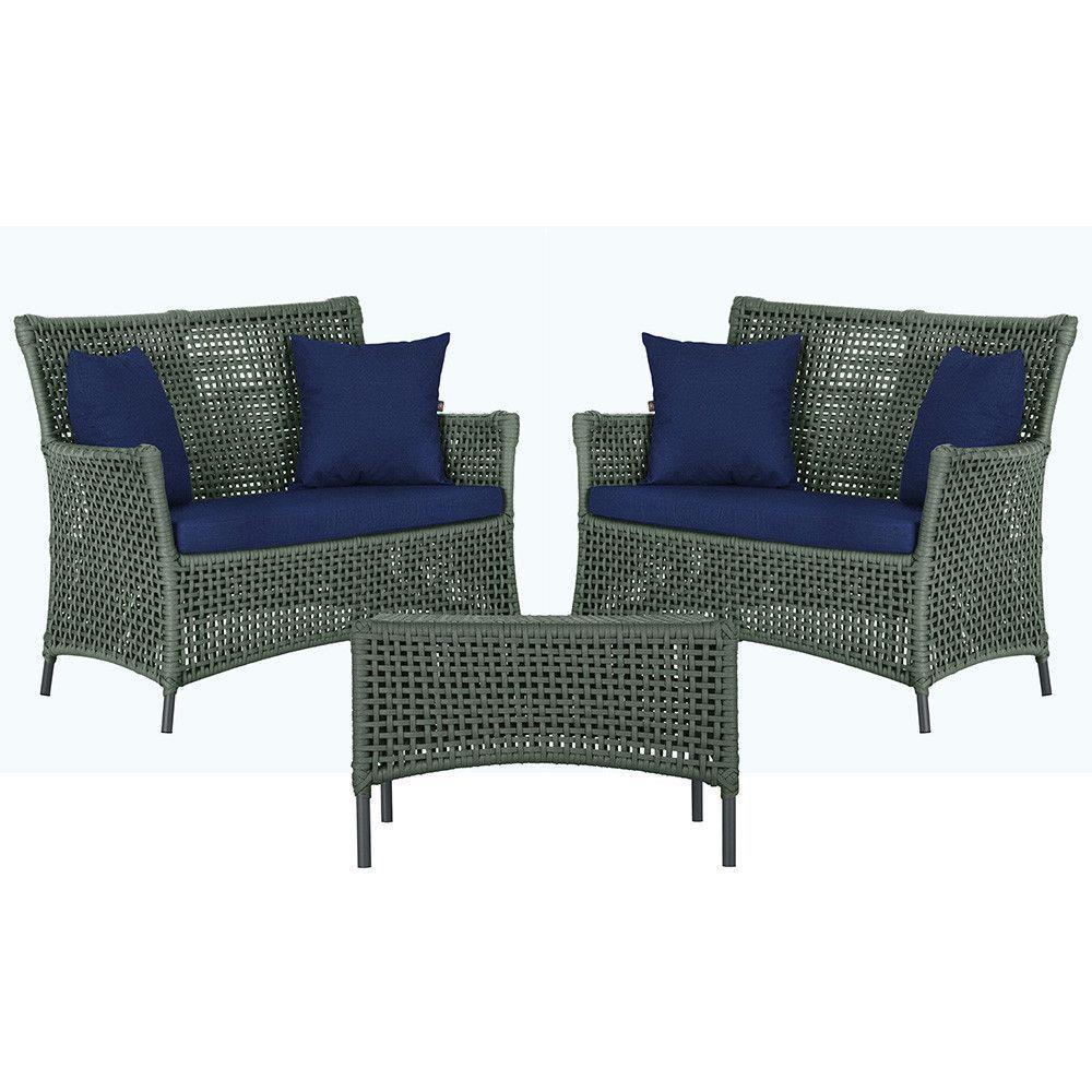 2 Sofás E Mesa Igapó Alumínio Preta Corda Náutica E10 Trama Verde - 1