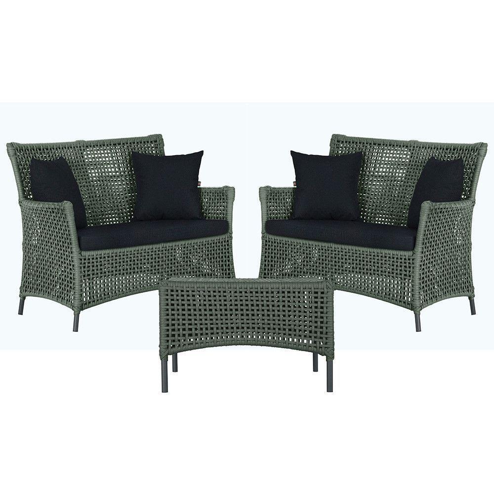 2 Sofás E Mesa Igapó Alumínio Preta Corda Náutica E12 Trama Verde - 1