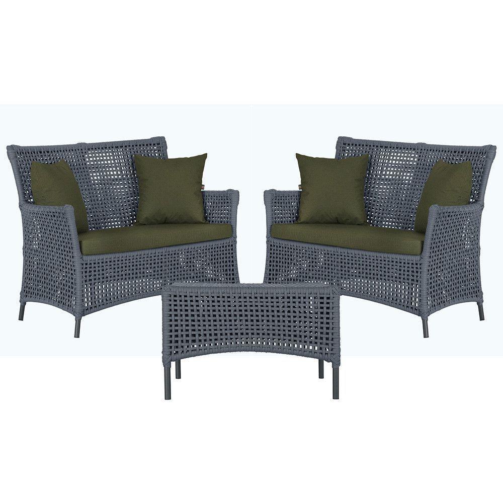 2 Sofás E Mesa Igapó Alumínio Preta Corda Náutica E13 Trama Prata - 1