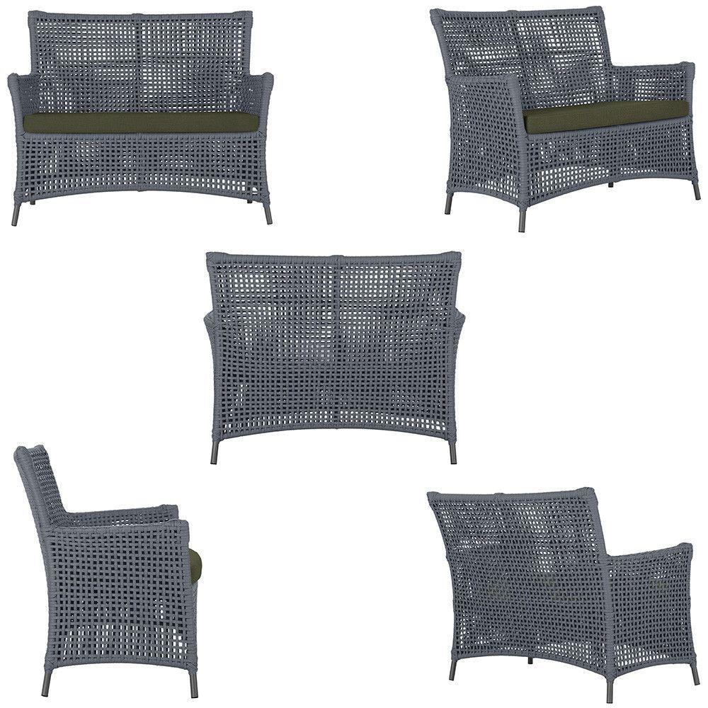 2 Sofás E Mesa Igapó Alumínio Preta Corda Náutica E13 Trama Prata - 5