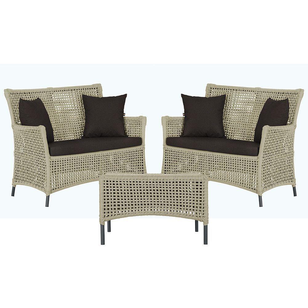 2 Sofás E Mesa Igapó Alumínio Preta Corda Náutica E9 Trama Rami - 1