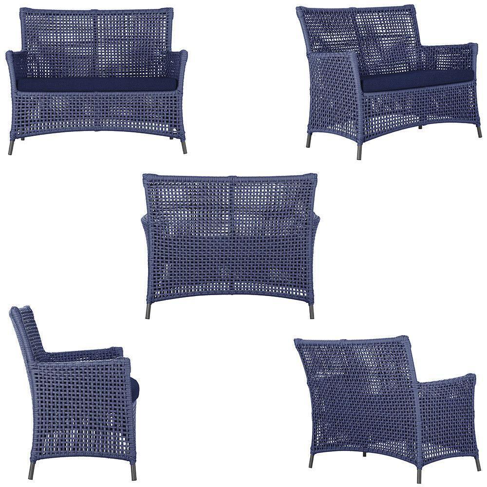 2 Sofás E Mesa Igapó Alumínio Preta Corda Náutica E10 Trama Azul - 3