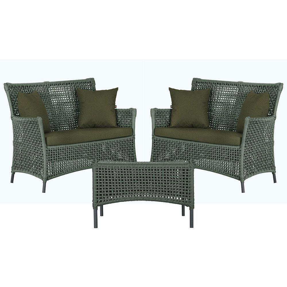 2 Sofás E Mesa Igapó Alumínio Preta Corda Náutica E13 Trama Verde - 1