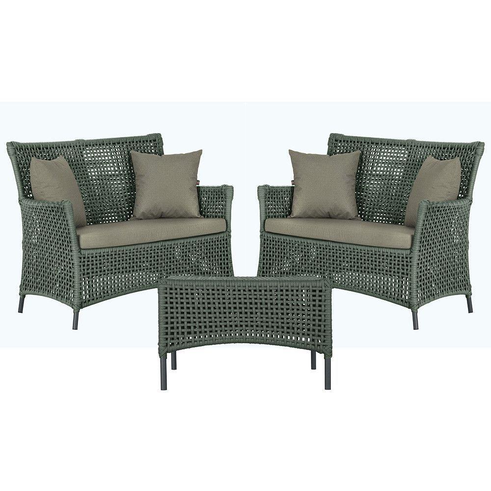 2 Sofás E Mesa Igapó Alumínio Preta Corda Náutica E8 Trama Verde - 1