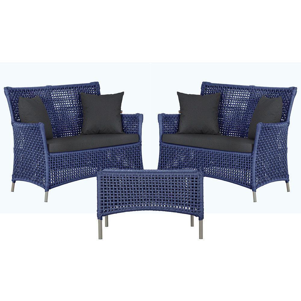 2 Sofás E Mesa Igapó Alumínio Fendi Corda Náutica E11 Trama Azul - 1