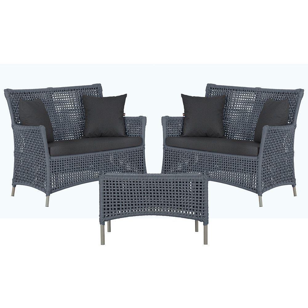 2 Sofás E Mesa Igapó Alumínio Fendi Corda Náutica E11 Trama Prata - 1