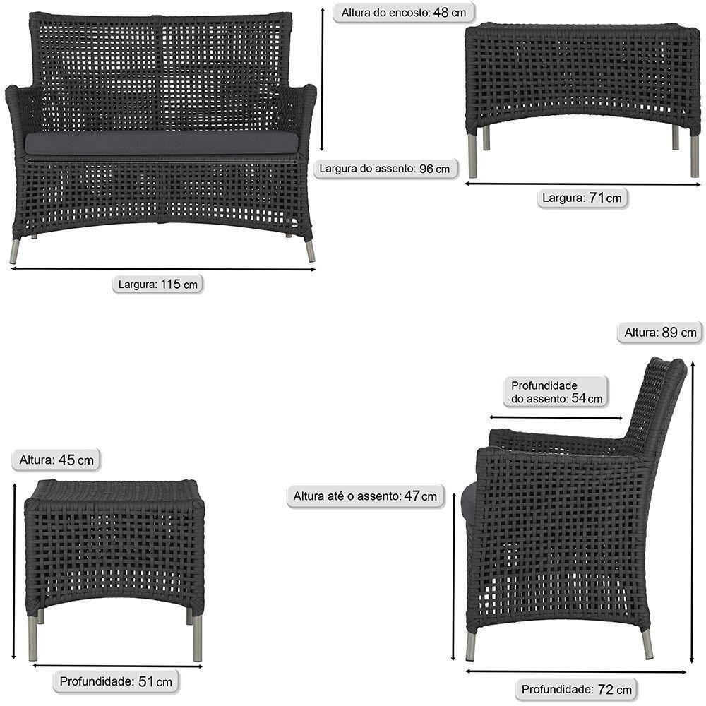 2 Sofás E Mesa Igapó Alumínio Fendi Corda Náutica E11 Trama Preto - 5