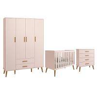 Dormitório Infantil Isis Guarda Roupa 4 Portas, Cômoda E Berço Rosa - Reller Móveis Rosa - 1