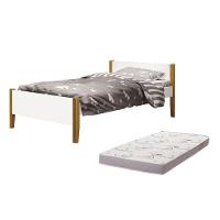 Cama Solteiro Simba Branco Fosco Pés Amadeirado Com Colchão D20 - Reller Móveis Branco Fosco - 1