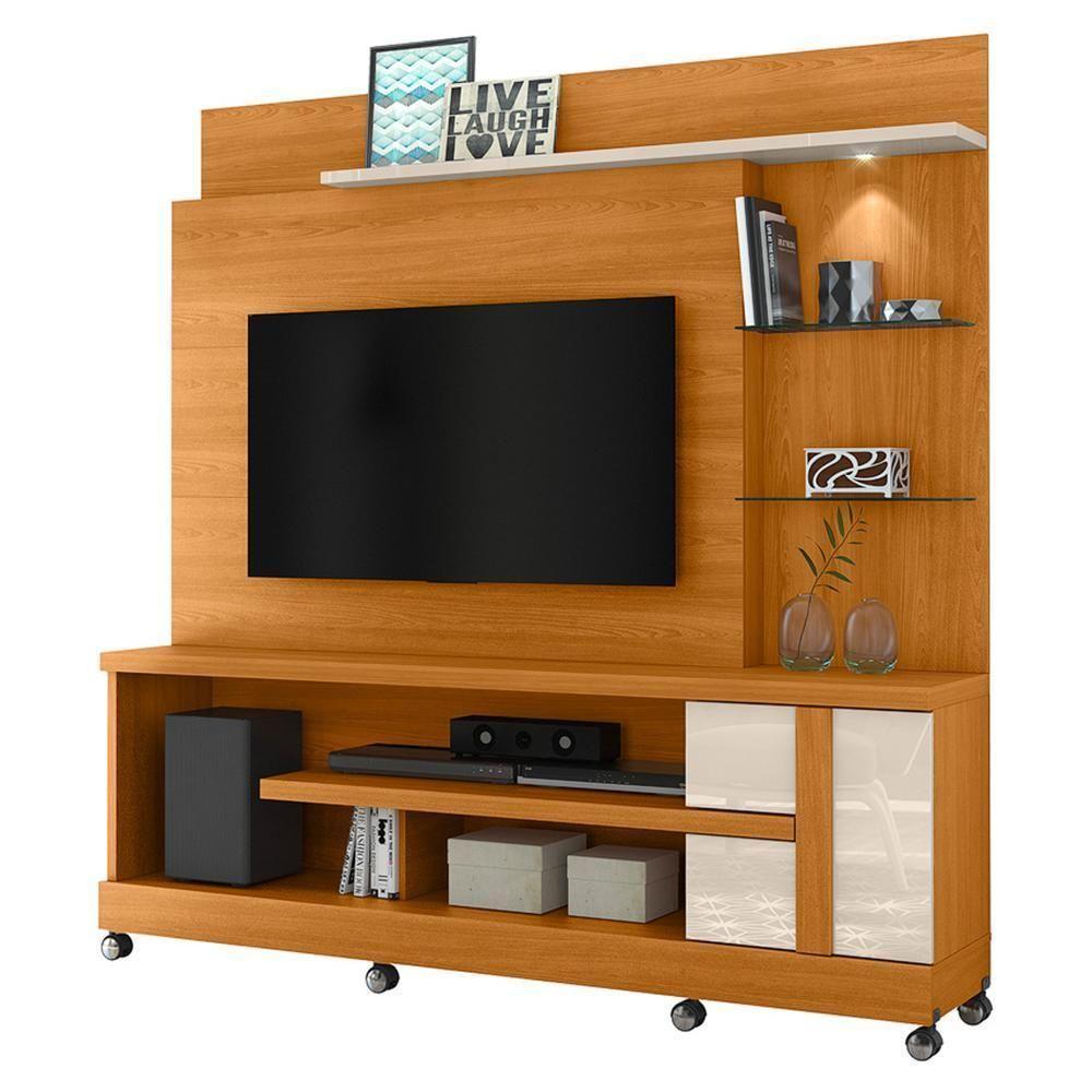 Estante Home Theater Alan Cinamomo Off White Para Tv Até 55 Com Rodízios - Madetec Cinamomo Off White - 1