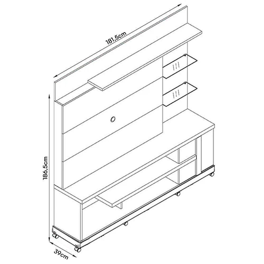 Estante Home Theater Alan Cinamomo Off White Para Tv Até 55 Com Rodízios - Madetec Cinamomo Off White - 2