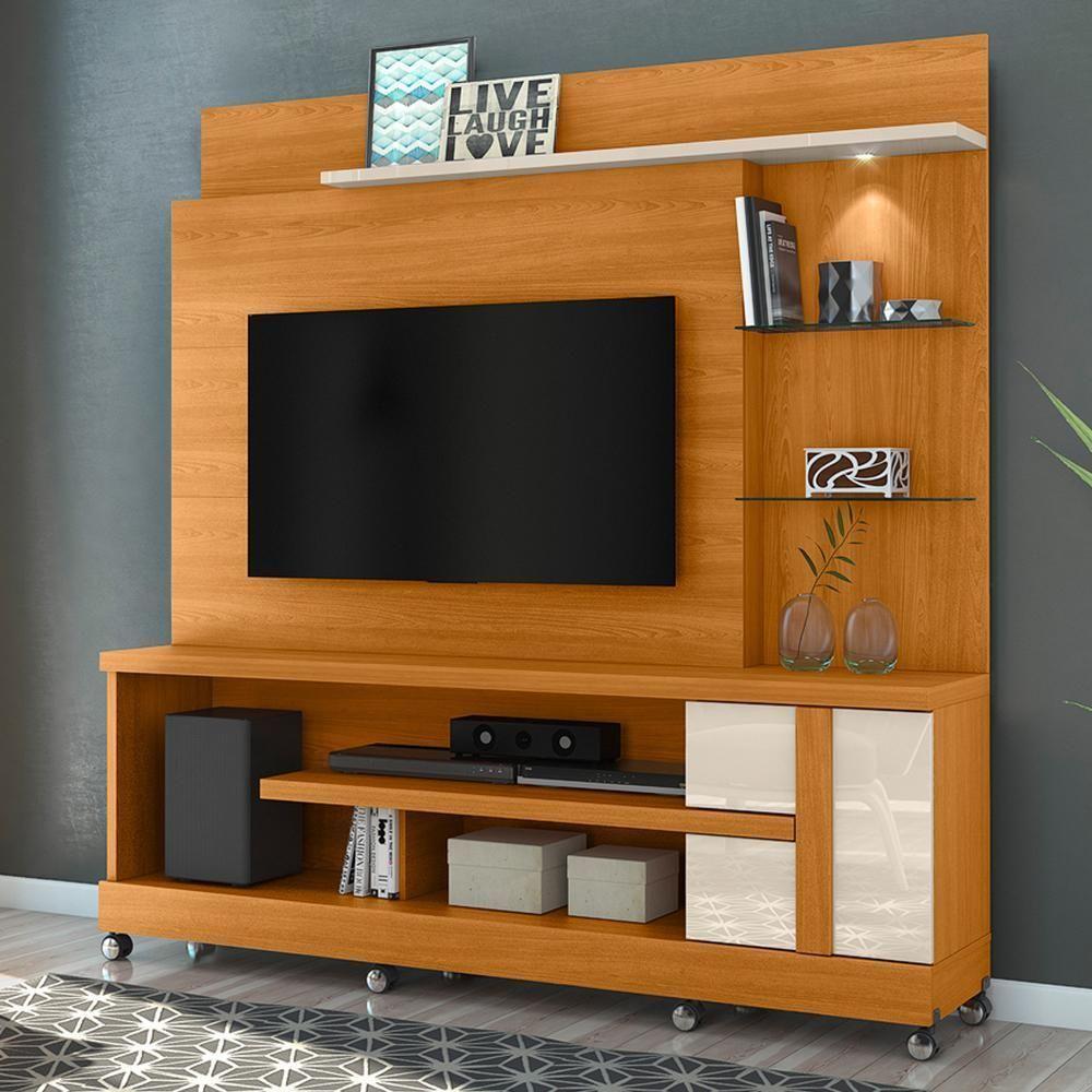 Estante Home Theater Alan Cinamomo Off White Para Tv Até 55 Com Rodízios - Madetec Cinamomo Off White - 4