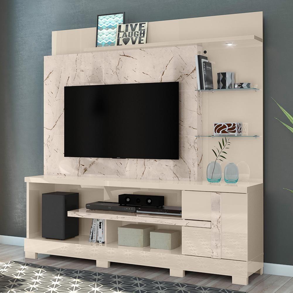 Estante Home Theater Alan Calacata Off White Para Tv Até 55 Com Pés - Madetec Calacata Off White - 4