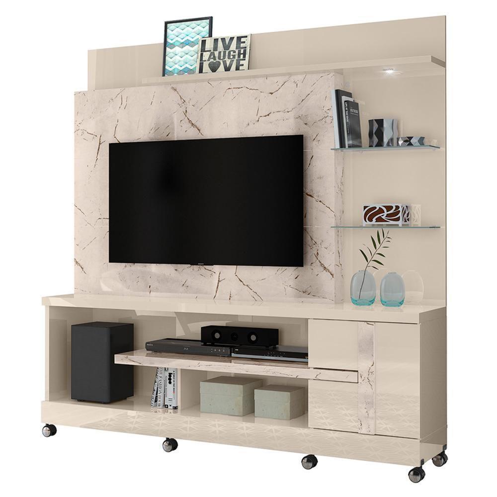 Estante Home Theater Alan Calacata Off White Para Tv Até 55 Com Rodízios - Madetec Calacata Off White - 1