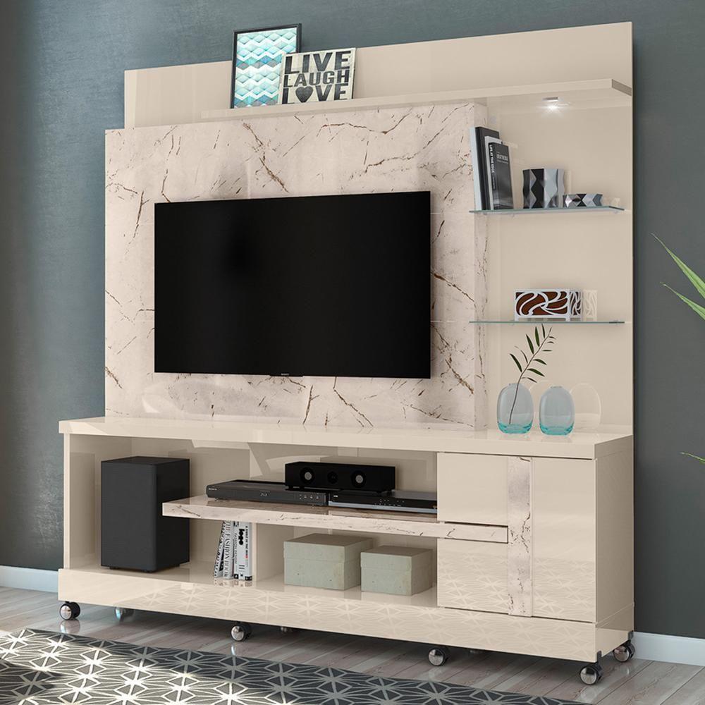 Estante Home Theater Alan Calacata Off White Para Tv Até 55 Com Rodízios - Madetec Calacata Off White - 4