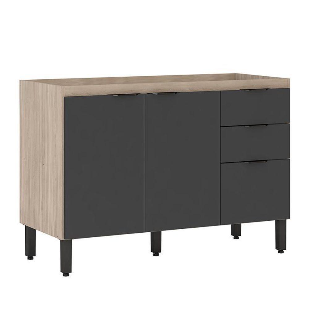 Balcão Firenze Pia 120cm 3 Portas 2 Gavetas Avena Grafito Sem Tampo - Demóbile Avena Grafito - 1