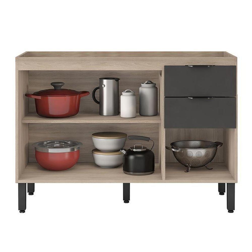 Balcão Firenze Pia 120cm 3 Portas 2 Gavetas Avena Grafito Sem Tampo - Demóbile Avena Grafito - 3