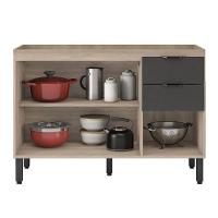 Balcão Firenze Pia 120cm 3 Portas 2 Gavetas Avena Grafito Sem Tampo - Demóbile Avena Grafito - 3