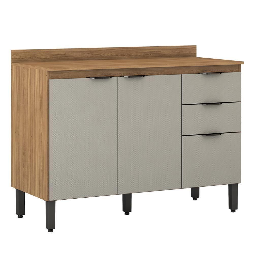 Balcão Firenze Pia 120cm 3 Portas 2 Gavetas Amêndola Nude Prime Com Tampo Mdp - Demóbile Amêndola Nude Prime - 1