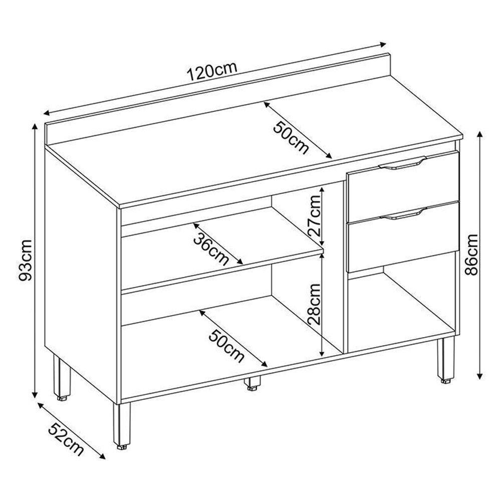 Balcão Firenze Pia 120cm 3 Portas 2 Gavetas Amêndola Nude Prime Com Tampo Mdp - Demóbile Amêndola Nude Prime - 2
