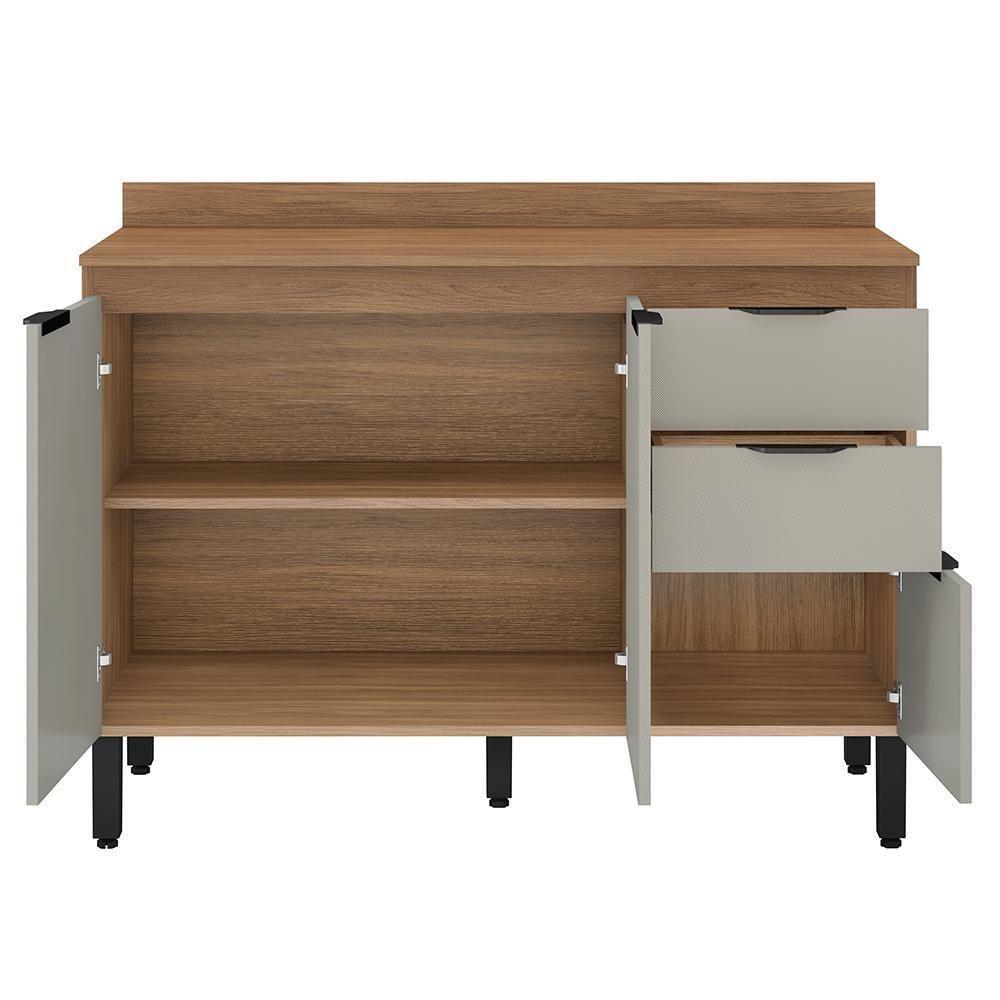 Balcão Firenze Pia 120cm 3 Portas 2 Gavetas Amêndola Nude Prime Com Tampo Mdp - Demóbile Amêndola Nude Prime - 3