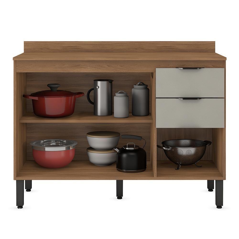 Balcão Firenze Pia 120cm 3 Portas 2 Gavetas Amêndola Nude Prime Com Tampo Mdp - Demóbile Amêndola Nude Prime - 4