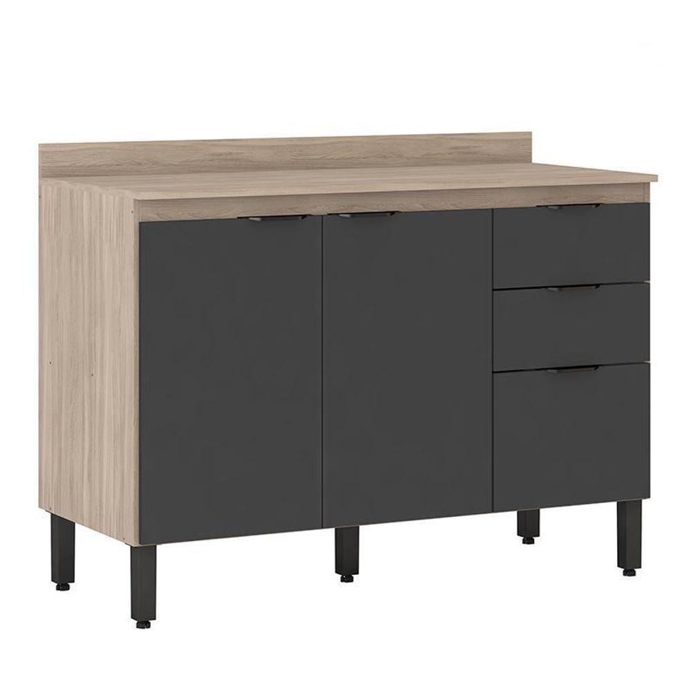 Balcão Firenze Pia 120cm 3 Portas 2 Gavetas Avena Grafito Com Tampo Mdp - Demóbile Avena Grafito - 1