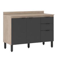 Balcão Firenze Pia 120cm 3 Portas 2 Gavetas Avena Grafito Com Tampo Mdp - Demóbile Avena Grafito - 1