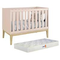 Berço Americano Classic Rosa Fosco Com Pés Madeira Natural E Colchão D18 - Reller Móveis Rosa Fosco - 1