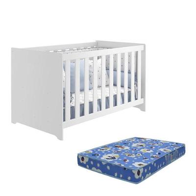 Berço Americano 2x1 Mali Branco Brilho Com Colchão Baby Physical - Reller Móveis Branco Brilho