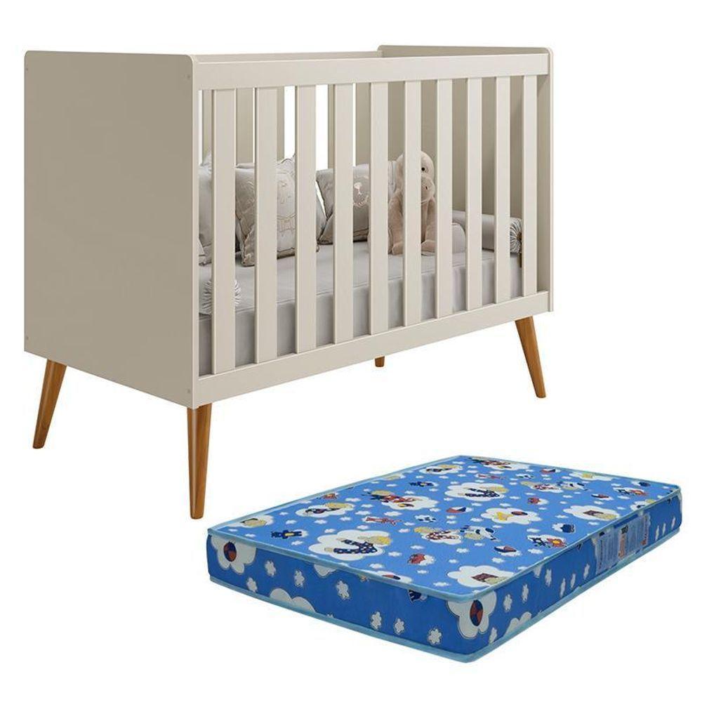 Berço Americano Isis Areia Com Colchão Baby Physical - Reller Móveis Areia - 1