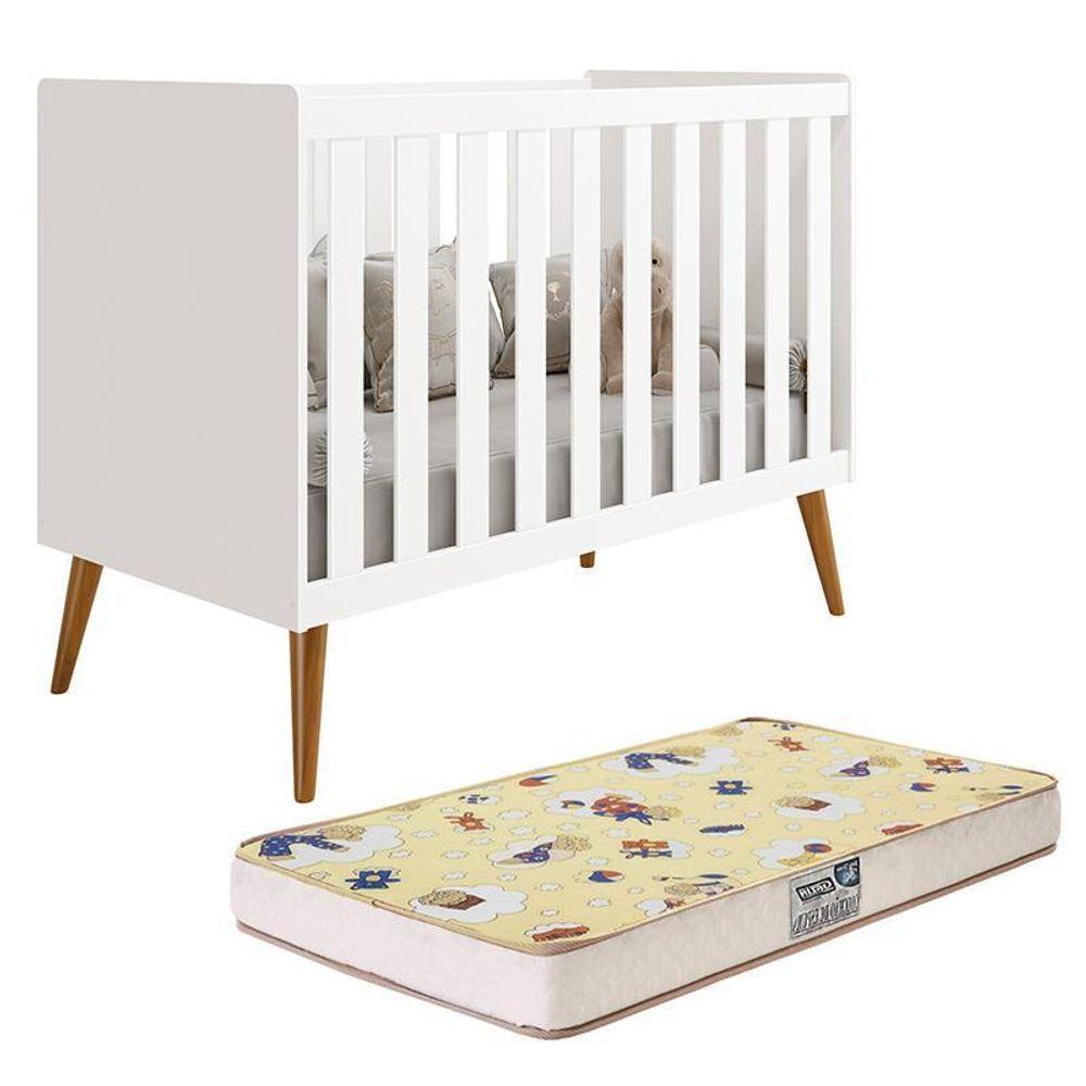 Berço Americano Isis Branco Com Colchão Supreme - Reller Móveis Branco - 1