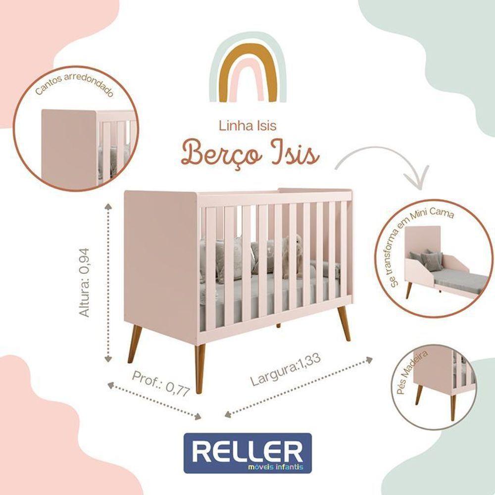 Berço Americano Isis Rosa Com Colchão Baby Physical - Reller Móveis Rosa - 3