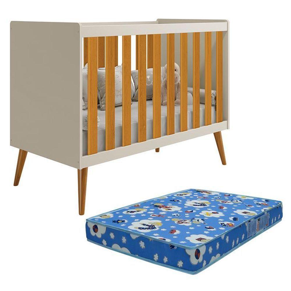 Berço Americano Isis Areia Savana Com Colchão Baby Physical - Reller Móveis Areia Savana - 1
