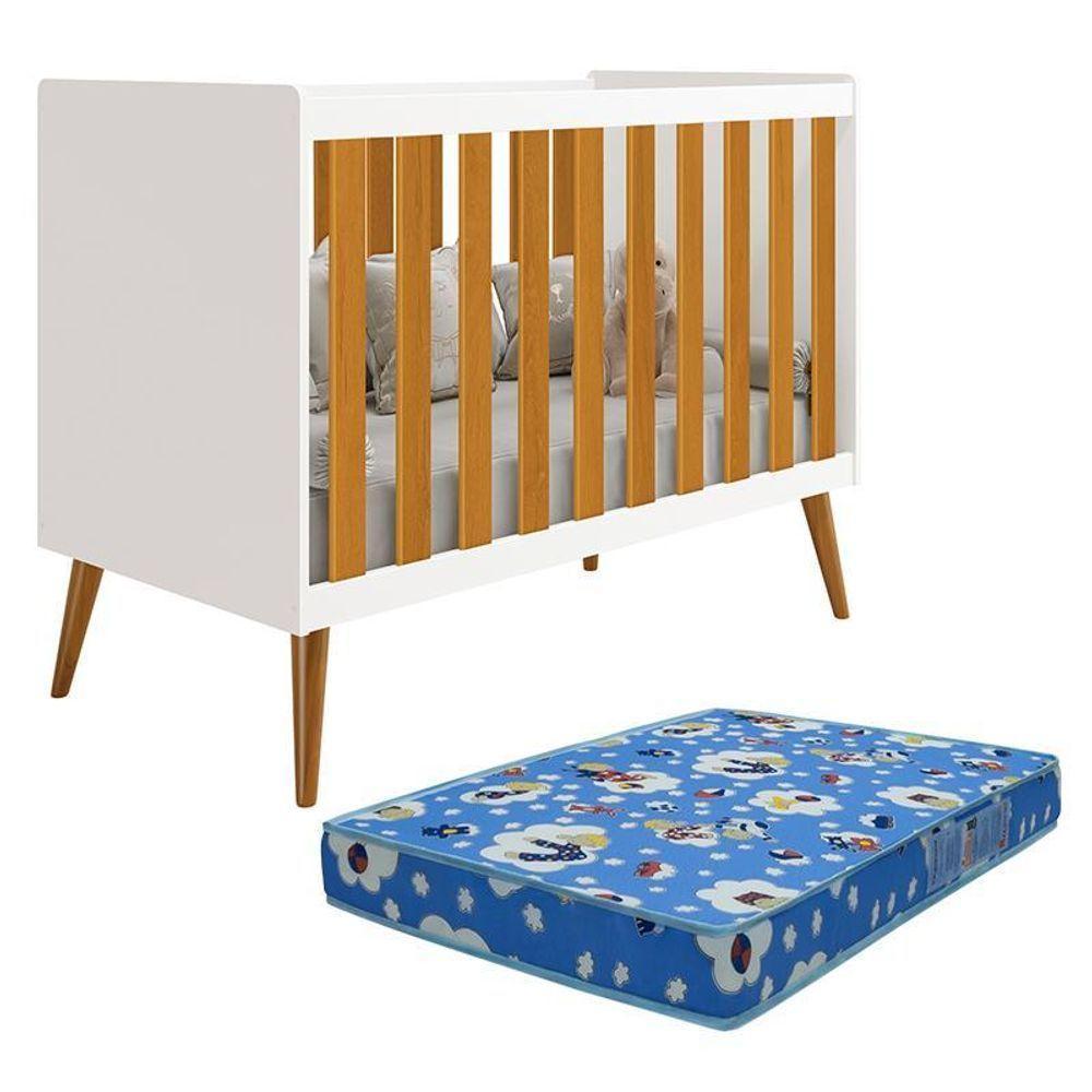 Berço Americano Isis Branco Savana Com Colchão Baby Physical - Reller Móveis Branco Savana - 1