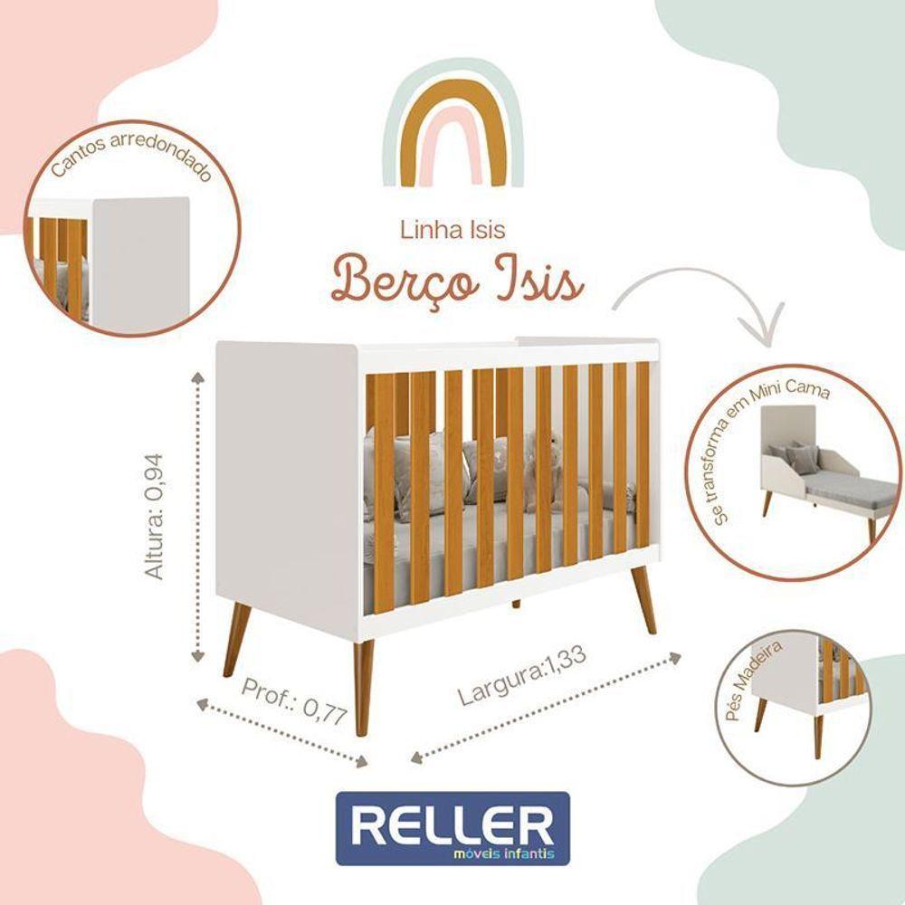 Berço Americano Isis Branco Savana Com Colchão Baby Physical - Reller Móveis Branco Savana - 3