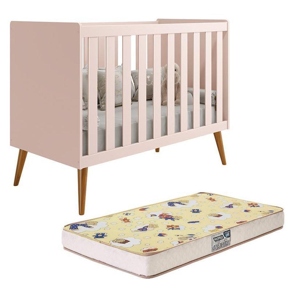 Berço Americano Isis Rosa Com Colchão Supreme - Reller Móveis Rosa - 1