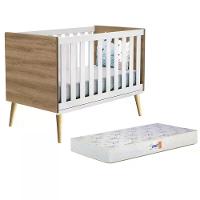 Berço Americano Theo Branco Fosco Mezzo Com Pés Madeira Natural E Colchão D18 - Reller Móveis Branco Fosco Mezzo - 1