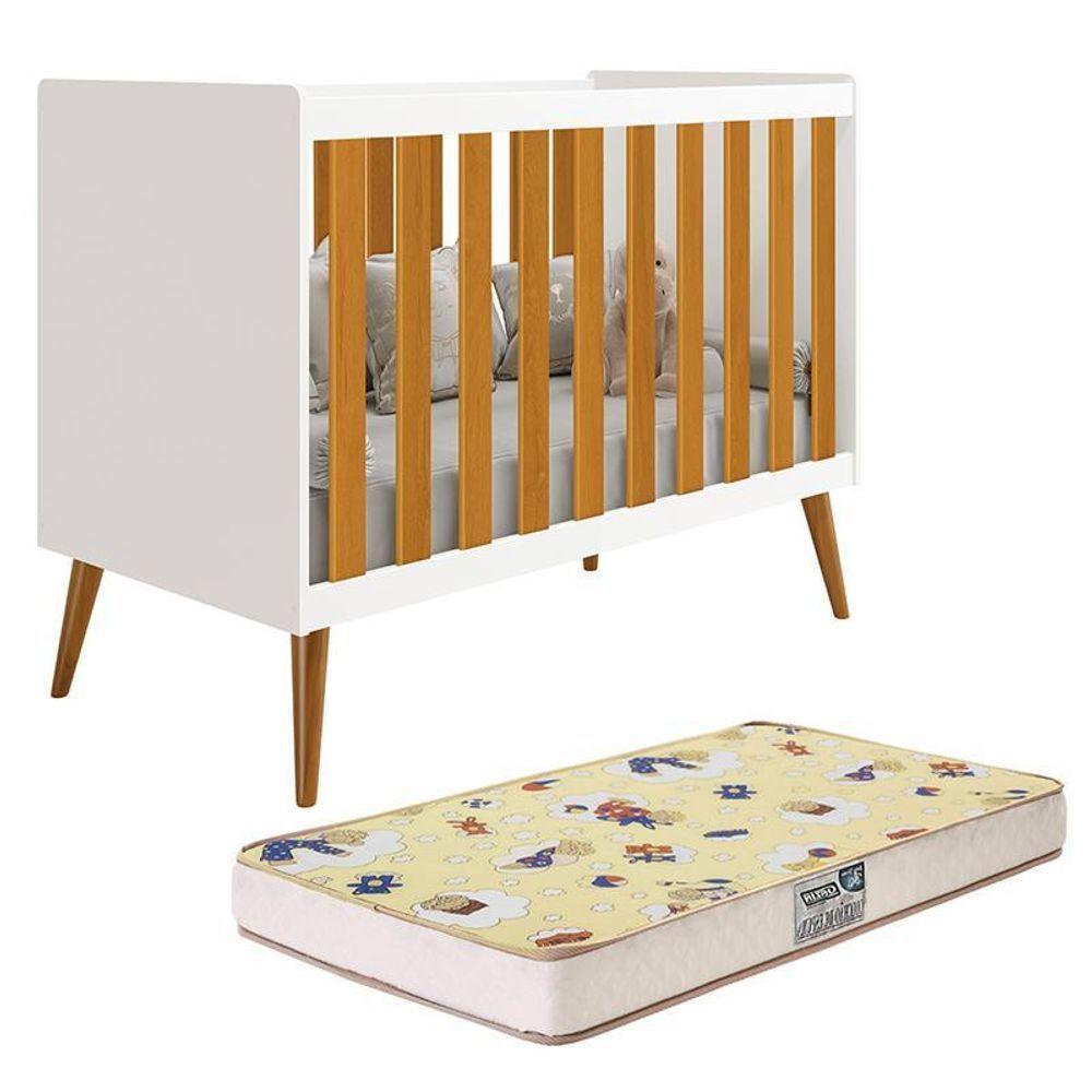 Berço Americano Isis Branco Savana Com Colchão Supreme - Reller Móveis Branco Savana - 1