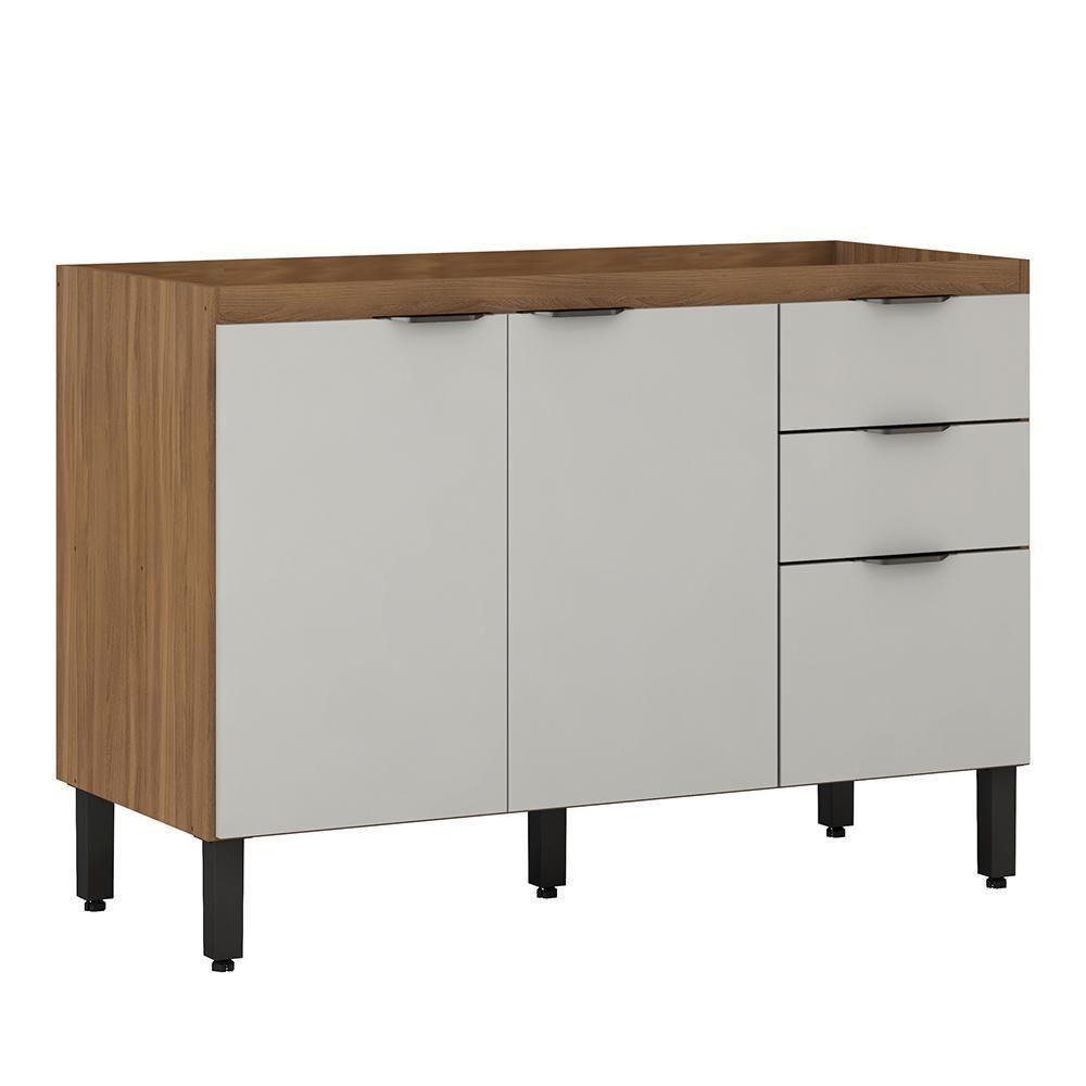 Balcão Firenze Pia 120cm 3 Portas 2 Gavetas Amêndola Nude Prime Sem Tampo - Demóbile Amêndola Nude Prime - 1