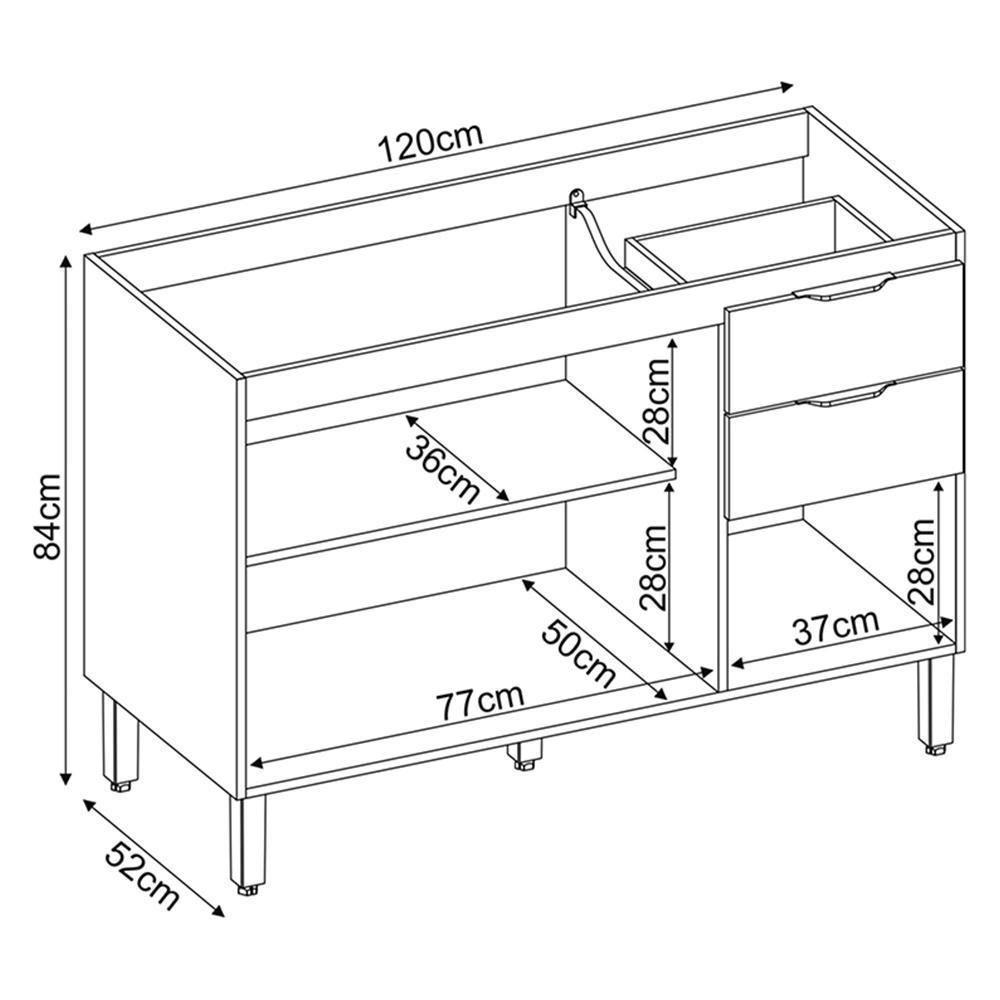 Balcão Firenze Pia 120cm 3 Portas 2 Gavetas Amêndola Nude Prime Sem Tampo - Demóbile Amêndola Nude Prime - 2