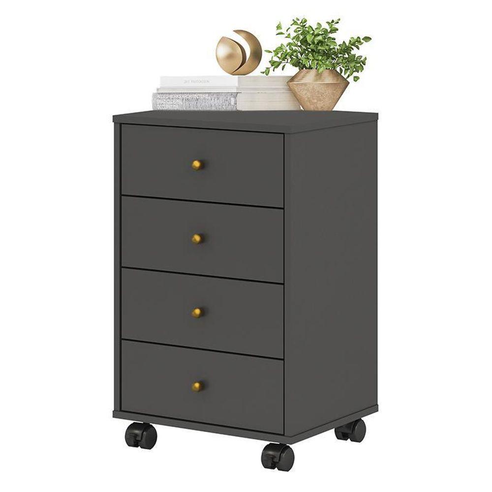 Mesa De Cabeceira Presence 4 Gavetas Grafito - Demóbile Grafito - 1