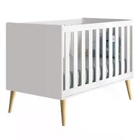 Berço Americano Theo Branco Fosco Com Pés Madeira Natural E Colchão D18 - Reller Móveis Branco Fosco - 4