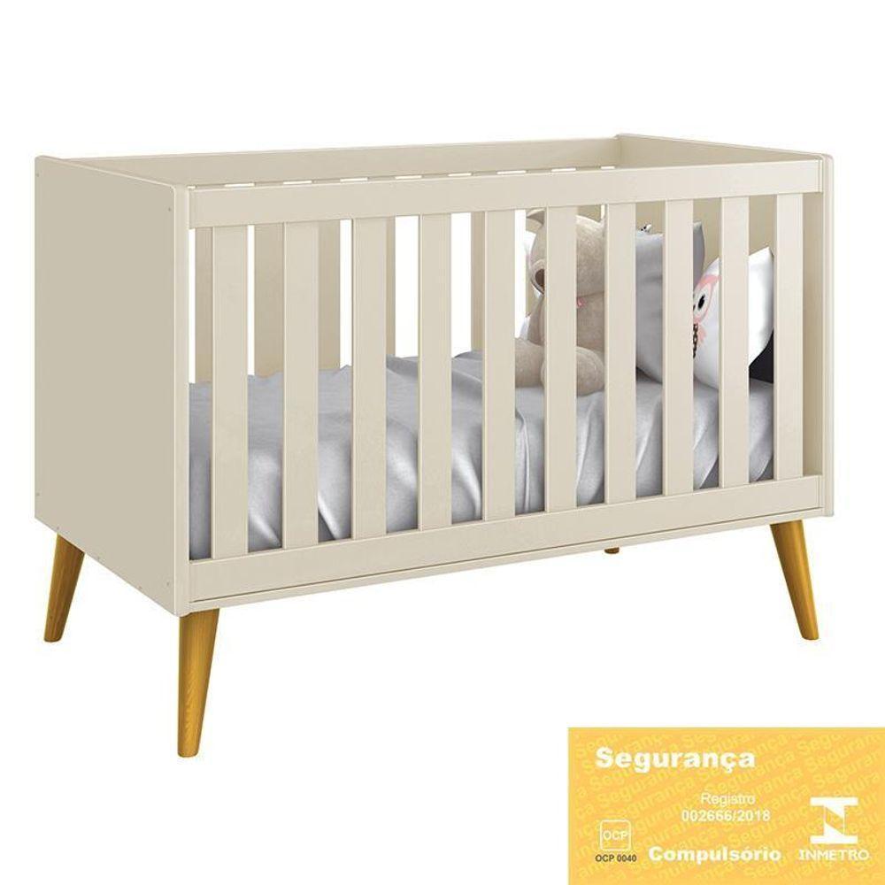 Berço Americano Theo Areia Fosco Pés Amadeirado Com Colchão D18 - Reller Móveis Areia Fosco - 3