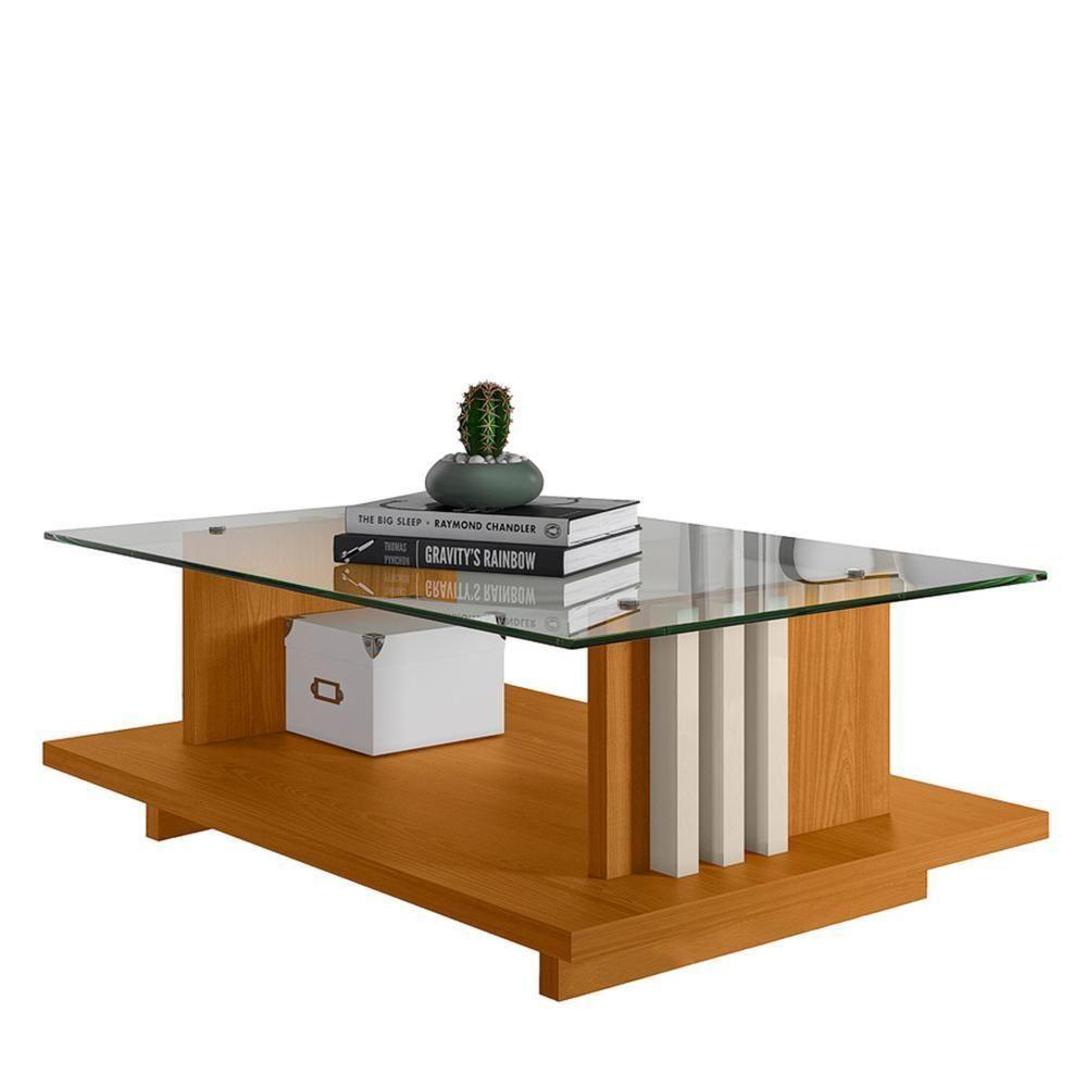 Mesa De Centro Frizz Cinamomo Off White Com Tampo De Vidro - Madetec Cinamomo Off White - 1